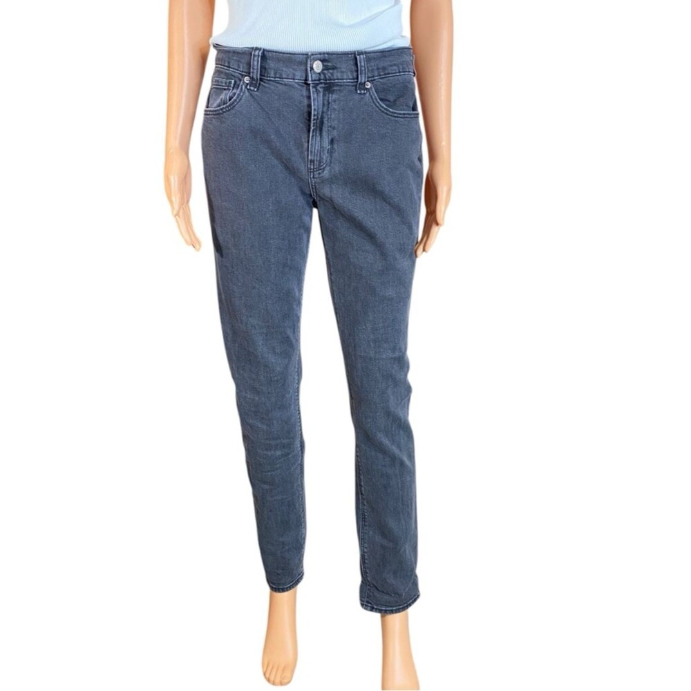 Old Navy Boyfriend Jeans Mid Rise SZ 4 Tall Gray Stone Wash Straight Leg